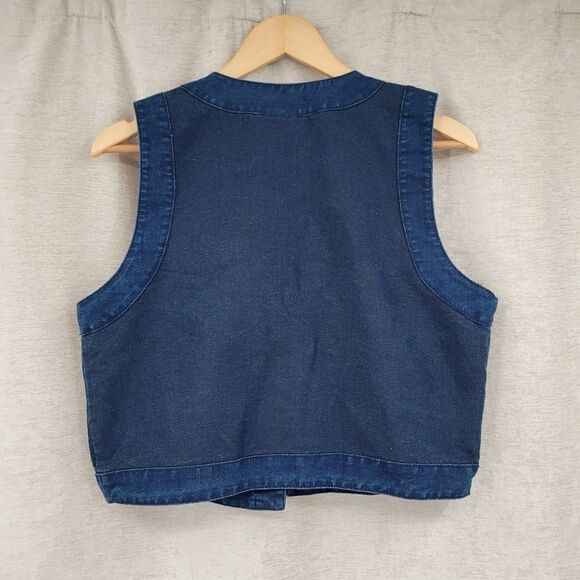 Monique Fashions Denim Jean Boho Vintage Studded Beaded Fringe Vest Western - Picture 9 of 10